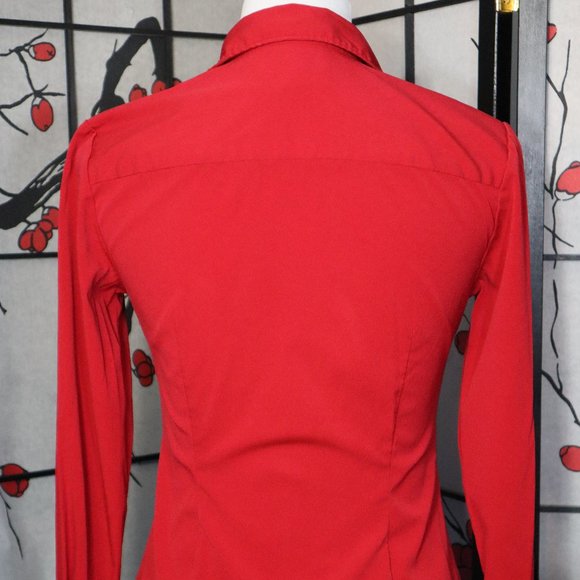 Express Red Long Sleeve Stretch Dress Shirt, Size 1/2 - Picture 3 of 4